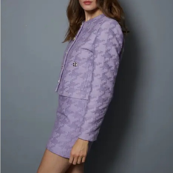 MANGO BLOGGER FAVE Lavender Lilac Purple Houndstooth Textured Mini Skirt Sz S - Picture 12 of 13